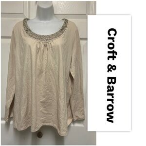 Croft & Barrow Beige Cotton Beaded Top